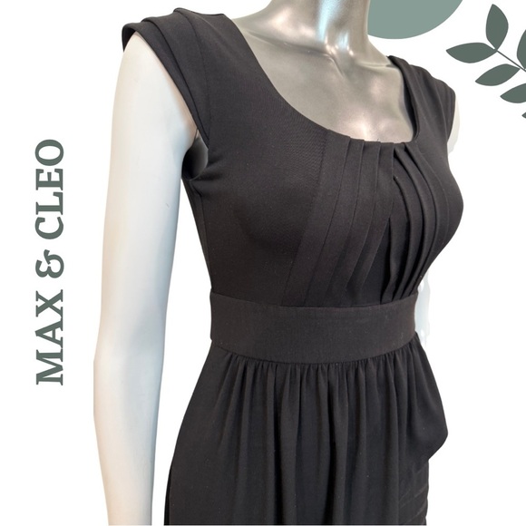 Max & Cleo Black Drape Front Cocktail Dress Cap Sleeve Stretch (Size 2) - Picture 4 of 6